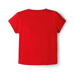 Babyhug Cotton Knit Half Sleeves T-Shirt with Text Print & Bow Applique - Red