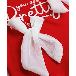 Babyhug Cotton Knit Half Sleeves T-Shirt with Text Print & Bow Applique - Red