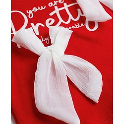 Babyhug Cotton Knit Half Sleeves T-Shirt with Text Print & Bow Applique - Red