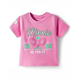 Babyhug Disney 100% Cotton Knit Half Sleeves Top & Skirt Set With Minnie Mouse Graphics & Embroidery - Pink