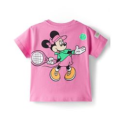 Babyhug Disney 100% Cotton Knit Half Sleeves Top & Skirt Set With Minnie Mouse Graphics & Embroidery - Pink