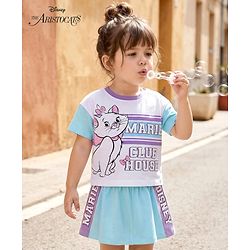 Babyhug Disney Single Jersey Knit Half Sleeves T-Shirt & Skirt Set with Marie Graphic - Multicolor