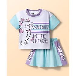 Babyhug Disney Single Jersey Knit Half Sleeves T-Shirt & Skirt Set with Marie Graphic - Multicolor