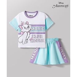 Babyhug Disney Single Jersey Knit Half Sleeves T-Shirt & Skirt Set with Marie Graphic - Multicolor