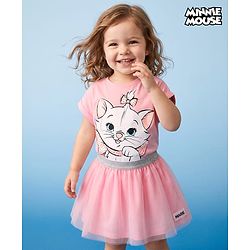 BABYHUG DISNEY Single Jersey Knit Half Sleeves Top & Skirt With Marie Graphic - Pink