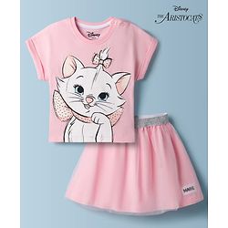 BABYHUG DISNEY Single Jersey Knit Half Sleeves Top & Skirt With Marie Graphic - Pink
