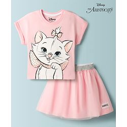 BABYHUG DISNEY Single Jersey Knit Half Sleeves Top & Skirt With Marie Graphic - Pink