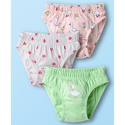 Babyhug 100% Cotton Knit Panties With Floral & Duck Print Pack of 3 - Multicolor