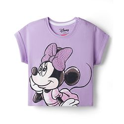 Babyhug Disney Single Jersey Knit Half Sleeve Top & Skirt With Minnie Mouse Graphics - Lavender