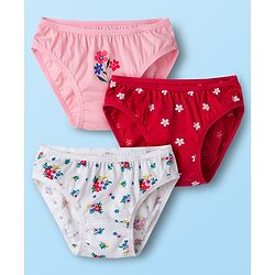 Babyhug 100% Cotton Knit Floral Printed Panties Pack Of 3 - Multicolour