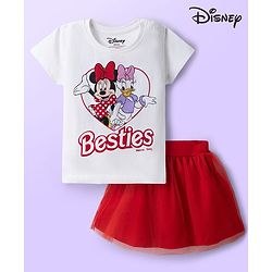Babyhug Disney Single Jersey Knit Half Sleeves Minnie & Daisy Printed Top & Skirts Set - White & Red
