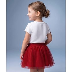 Babyhug Disney Single Jersey Knit Half Sleeves Minnie & Daisy Printed Top & Skirts Set - White & Red