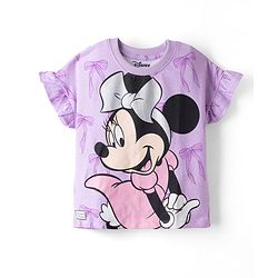 Babyhug Disney Single Jersey Knit Half Sleeves T-Shirt & Shorts Set with Minnie Mouse Graphics - Lavender