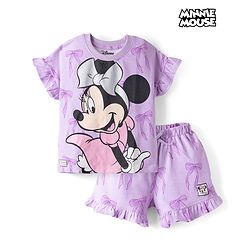 Babyhug Disney Single Jersey Knit Half Sleeves T-Shirt & Shorts Set with Minnie Mouse Graphics - Lavender