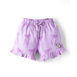 Babyhug Disney Single Jersey Knit Half Sleeves T-Shirt & Shorts Set with Minnie Mouse Graphics - Lavender