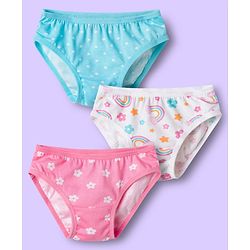 Babyhug 100% Cotton Knit Panties With Floral Polka Dots & Rainbow Print Pack Of 3 - Multicolour