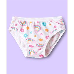 Babyhug 100% Cotton Knit Panties With Floral Polka Dots & Rainbow Print Pack Of 3 - Multicolour