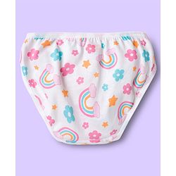 Babyhug 100% Cotton Knit Panties With Floral Polka Dots & Rainbow Print Pack Of 3 - Multicolour
