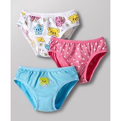 Babyhug 100% Cotton Knit Panties with Heart & Bear Print  Pack of 3 - Blue Pink & White