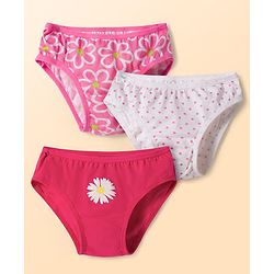 Babyhug 100% Cotton Knit Panties with Floral & Polka Dot Print Pack of 3 - Multicolor