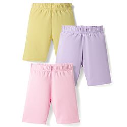 Babyhug Cotton Lycra Knit Solid Colour Cycling Shorts Pack Of 3 - Multicolour