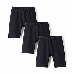 Babyhug Cotton Lycra Knit Mid Thigh Length Cycling Shorts Solid Colour Pack of 3 - Black