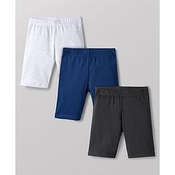 Babyhug Cotton Lycra Knit Solid Colour Cycling Shorts Pack of 3 - White Blue & Black