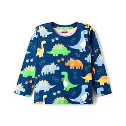 Babyhug Cotton Knit Full Sleeves T-Shirt & Pyjama Co-ord Night Suit With Dino Print - Navy Blue