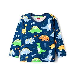 Babyhug Cotton Knit Full Sleeves T-Shirt & Pyjama Co-ord Night Suit With Dino Print - Navy Blue