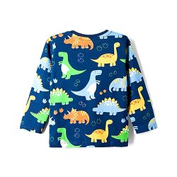 Babyhug Cotton Knit Full Sleeves T-Shirt & Pyjama Co-ord Night Suit With Dino Print - Navy Blue