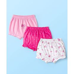 Babyhug 100% Cotton Knit Bloomers with Floral & Heart Print Pack of 3 - Pink & White