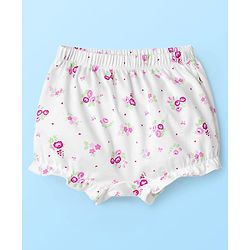 Babyhug 100% Cotton Knit Bloomers with Floral & Heart Print Pack of 3 - Pink & White