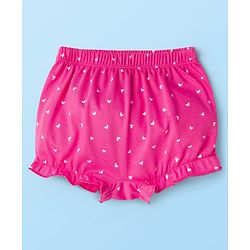 Babyhug 100% Cotton Knit Bloomers with Floral & Heart Print Pack of 3 - Pink & White