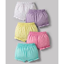 Babyhug 100% Cotton Single Jersey Knit Bloomers With Polka Dots Print Pack of 5 - Multicolor