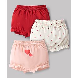 Babyhug 100% Cotton Knit Bloomers with Heart & Star Print Pack of 3 - Multicolor