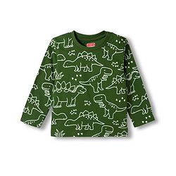 Babyhug Cotton Knit Full Sleeves T-Shirt & Pyjama Co-ord Glow in Dark Night Suit With Dino Print - Green