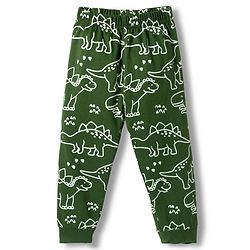 Babyhug Cotton Knit Full Sleeves T-Shirt & Pyjama Co-ord Glow in Dark Night Suit With Dino Print - Green