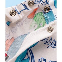 Babyhug Cotton Knit Half Sleeves T-Shirt & Pyjama Co-ord Night Suit With Sea Animals Print - White
