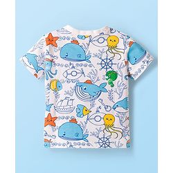 Babyhug Cotton Knit Half Sleeves T-Shirt & Pyjama Co-ord Night Suit With Sea Animals Print - White