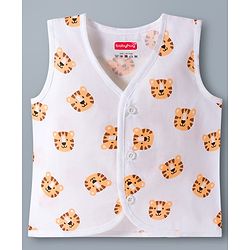 Babyhug 100% Cotton Knit Sleeveless Front Open Jhablas with Striped & Tiger Print Pack of 3 - Sear Green & White