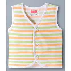 Babyhug 100% Cotton Knit Sleeveless Front Open Jhablas with Striped & Tiger Print Pack of 3 - Sear Green & White