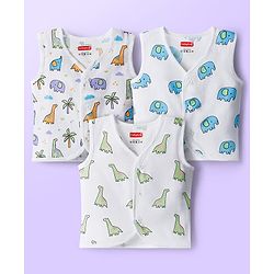 Babyhug 100% Cotton Woven Sleeveless Front Open Jhablas with Animal Print Pack of 3 - Multicolor