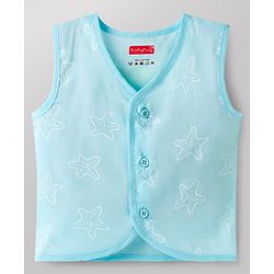 Babyhug 100% Cotton Knit Sleeveless Sea Life Theme Printed Front Open Jhablas Pack of 3 - Blue & White