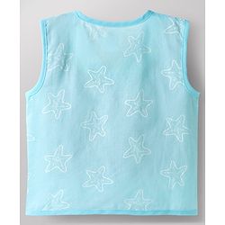 Babyhug 100% Cotton Knit Sleeveless Sea Life Theme Printed Front Open Jhablas Pack of 3 - Blue & White