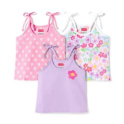 Babyhug 100% Cotton Woven Sleeveless Floral Printed Shoulder Tie Up Slips Pack Of 3 - Multicolour