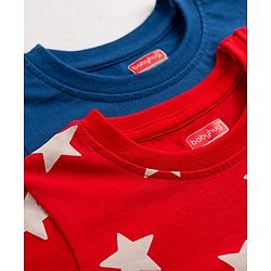 Babyhug 100% Cotton Knit Full Sleeves T-Shirt & Pajama Night Suits with Star Print & Stripes Pack of 2 - Navy Blue & Red