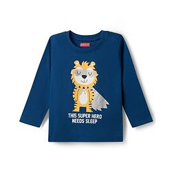 Babyhug 100% Cotton Knit Full Sleeves T-Shirt & Pajama Night Suits with Star Print & Stripes Pack of 2 - Navy Blue & Red