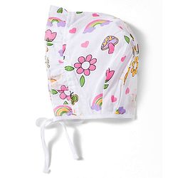 Babyhug 100% Cotton Knit Caps with Knot Solid, Heart & Rainbow Print Pack of 3 Multicolour - Diameter 11 cm