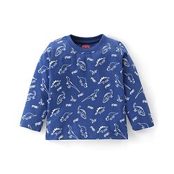 Babyhug Cotton Knit Full Sleeves T-Shirt & Pyjama Co-Ord Night Suit Set with Dino Print Pack of 2 - Red & Blue