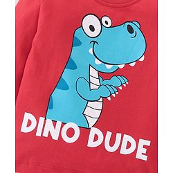 Babyhug Cotton Knit Full Sleeves T-Shirt & Pyjama Co-Ord Night Suit Set with Dino Print Pack of 2 - Red & Blue